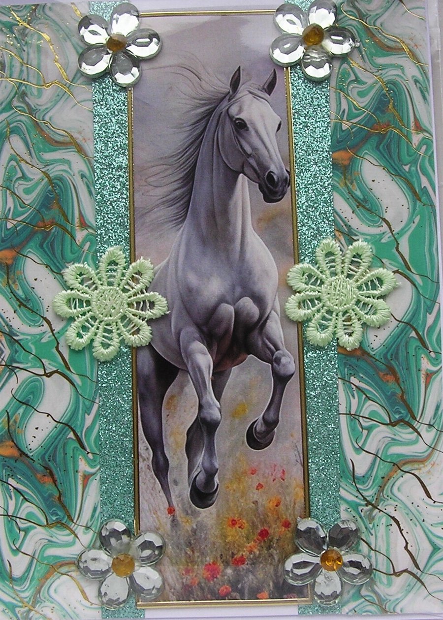 Stallion Horse Pony - Hand Crafted Decoupage Greeting Card - Blank - 3277