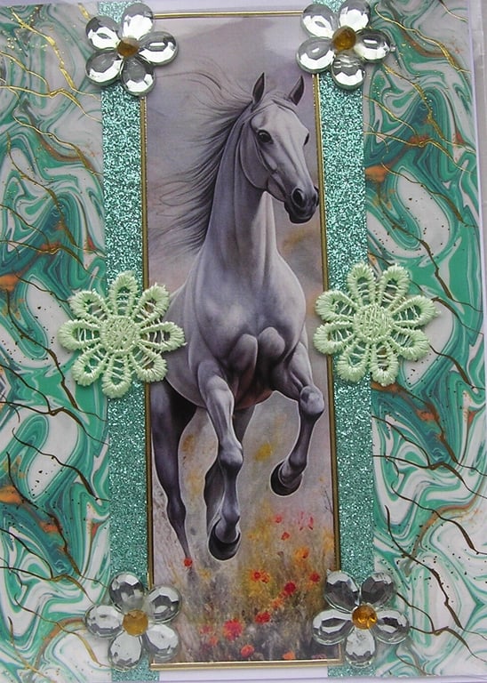 Stallion Horse Pony - Hand Crafted Decoupage Greeting Card - Blank - 3277