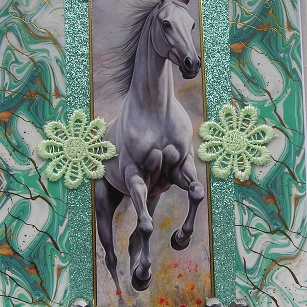Stallion Horse Pony - Hand Crafted Decoupage Greeting Card - Blank - 3277