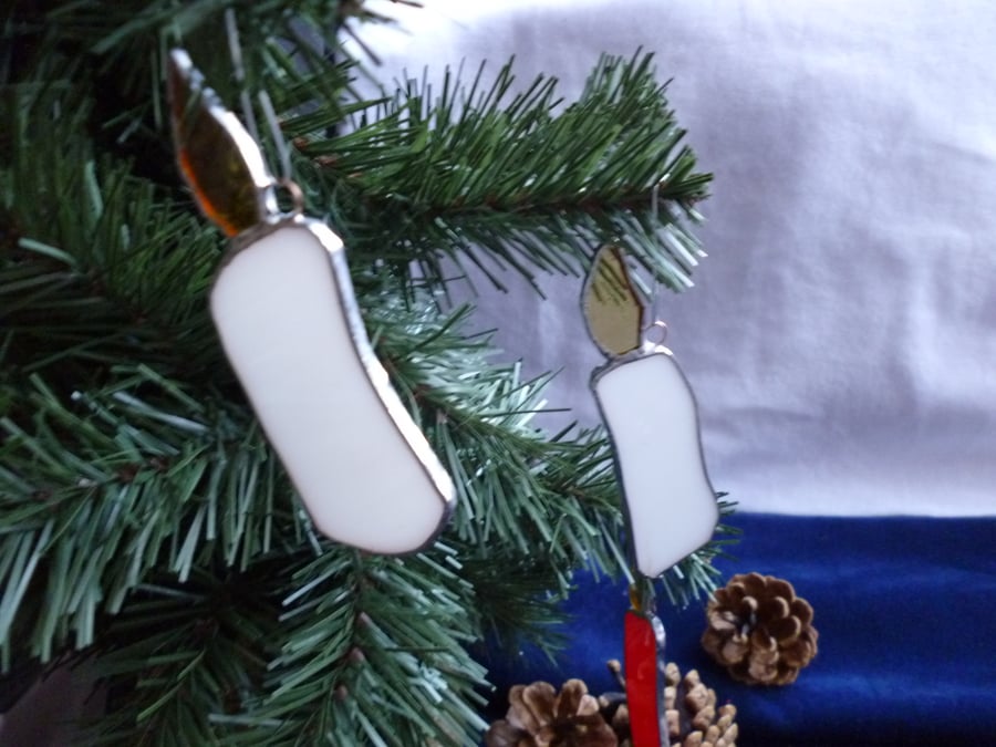 Handmade stained glass candle tree decoration - sold individually - white