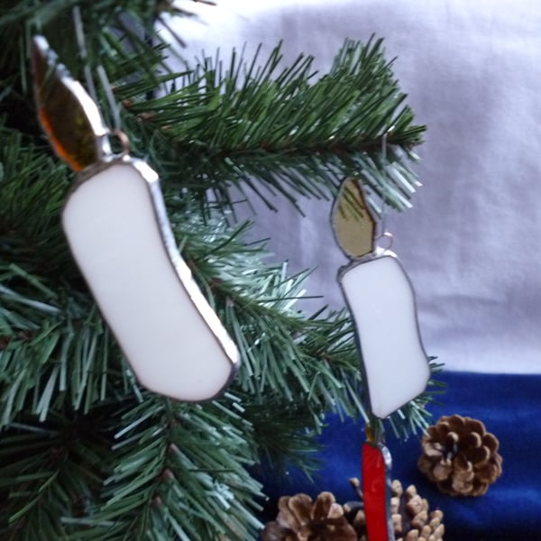 Handmade stained glass candle tree decoration - sold individually - white