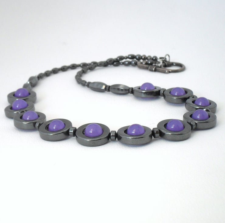 Purple lavender alexandrite and hematite necklace - Folksy