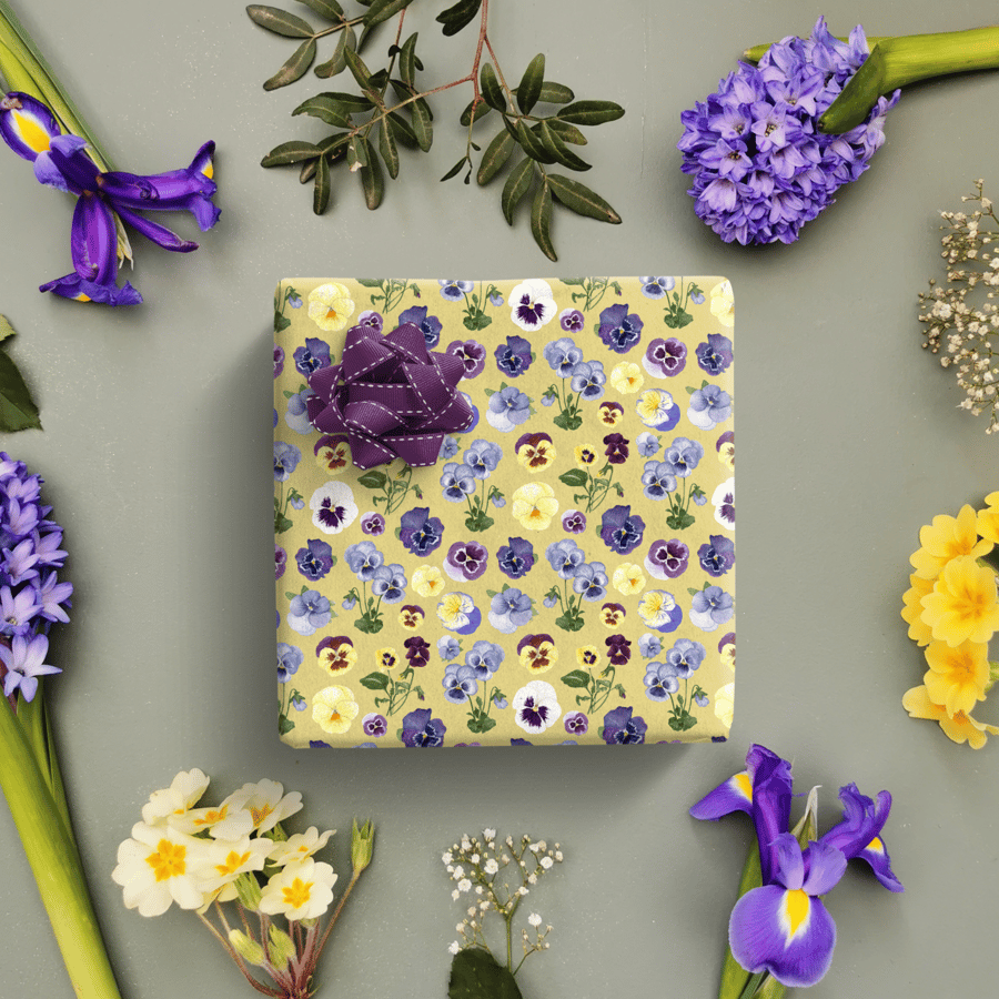 Pansy Wrapping Paper, Pansy Gift Wrap, Spring Flower Wrapping Paper