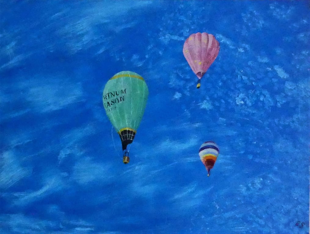 Hot Air Balloons Skyscape Original Oil Painting 