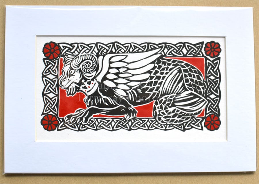 Beastie in Red - Lino Print - Limited Edition