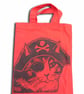 Pirate Cat Tote Hand Printed Red Mini Tote Shopping Bag - Image 1