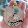 Support for Ukraine Sea Glass Hanging Decoration, Wood Slice, Bird, Flower