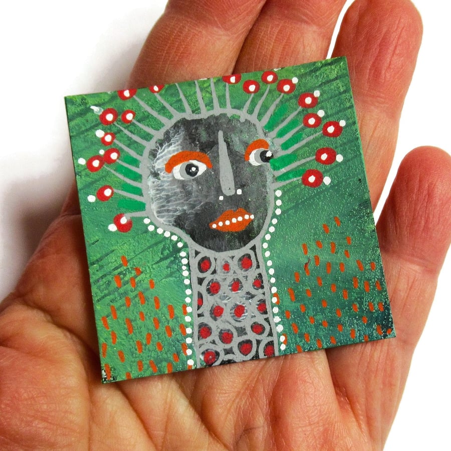 Very Small 2" Figurative Painting Miniature Raw Primitive Style Figure Portrait