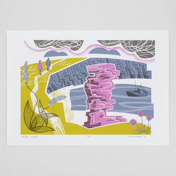 "Rock Stack" limited edition screen print, Tintagel, Cornwall