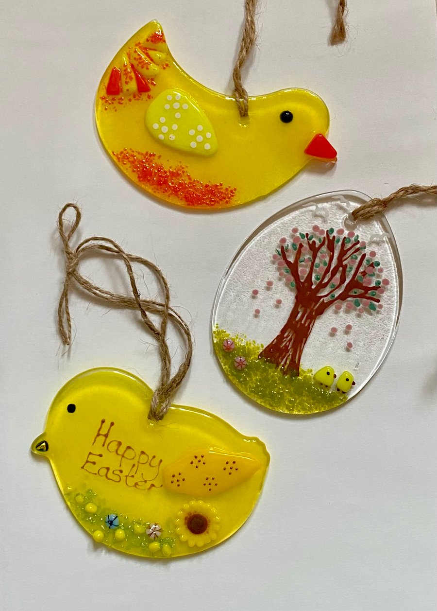 Fused glass handmade Easter hanging decorations