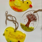 Fused glass handmade Easter hanging decorations