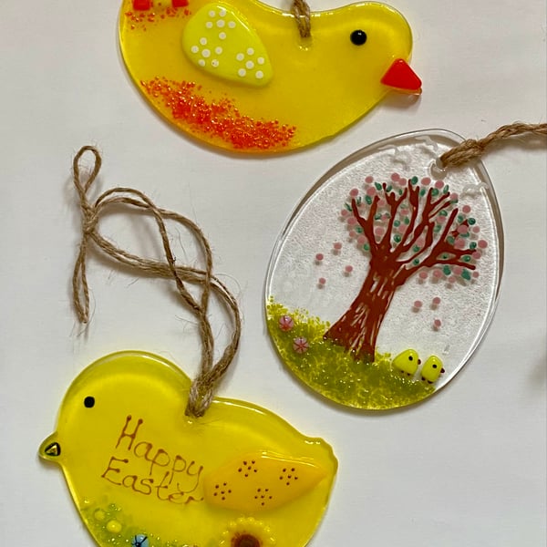 Fused glass handmade Easter hanging decorations