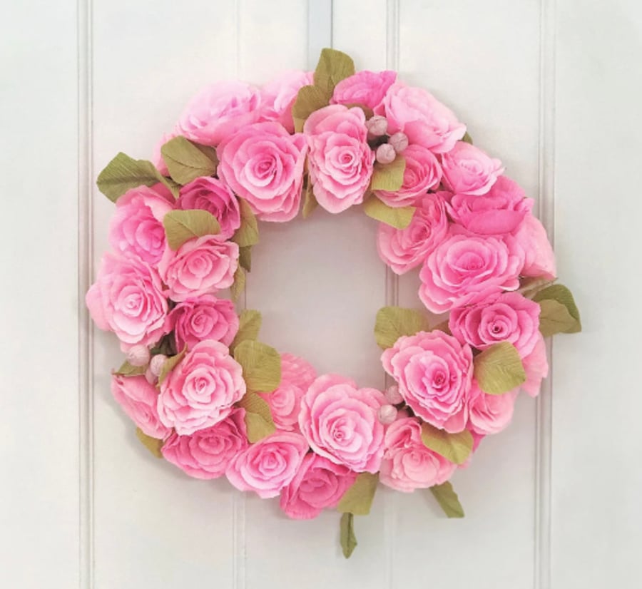 Pink Paper Rose Wreath