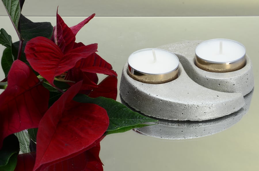 Handmade Yin Yang Concrete Tealight,Air Plant Holders-Sparkling Champagne