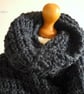Chunky scarf for men - Guys winter knitwear - Black knitted scarf - Image 5
