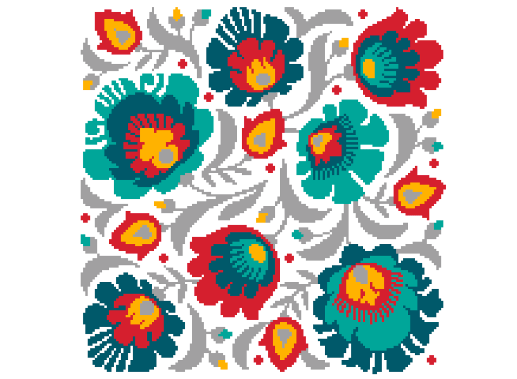 250 Polish Folk Art Flowers Cross Stitch Pattern (PDF Counted Chart)