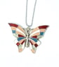 Red, blue, silver butterfly pendant, handpainted butterfly necklace for women  - Image 3