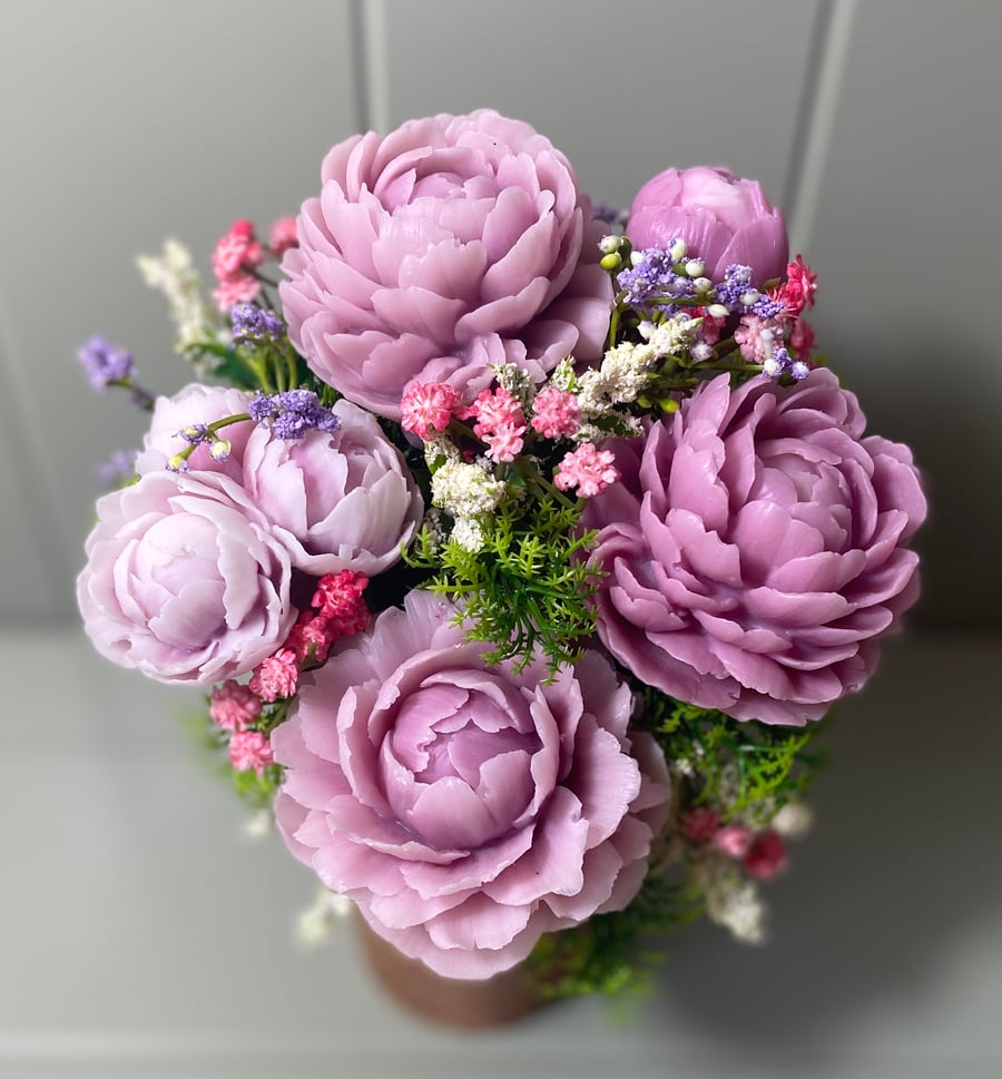 Peony Bouquet: Handmade Soap Flowers, Custom Spa Gift For Her. Peony Soap