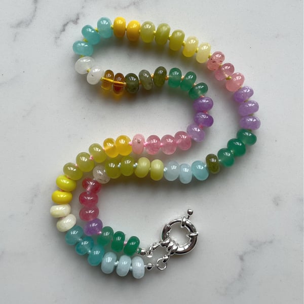 Pastel Gummy Hand Knotted Beaded Gemstone Necklace