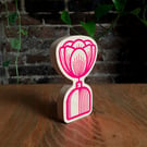 Neon Pink Peony Love You Flower Ornament Handmade Wooden  