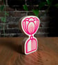 Neon Pink Peony Love You Flower Ornament Handmade Wooden  