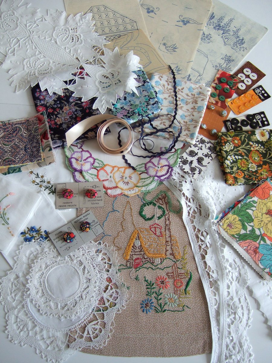 A pack of vintage fabrics and haberdashery inspiration for makers .