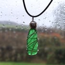 Vibrant Green Cumbrian Sea Glass Pendant with Hand Wrapped Silver Wire