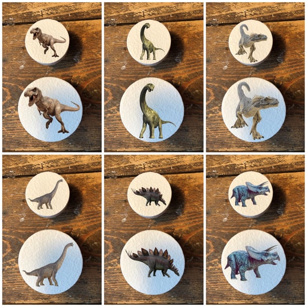 Handmade Dinosaur Jurassic pine door knobs wardrobe drawer handles decoupaged