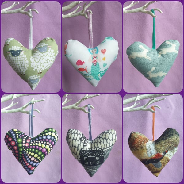 Hanging fabric heart decorations