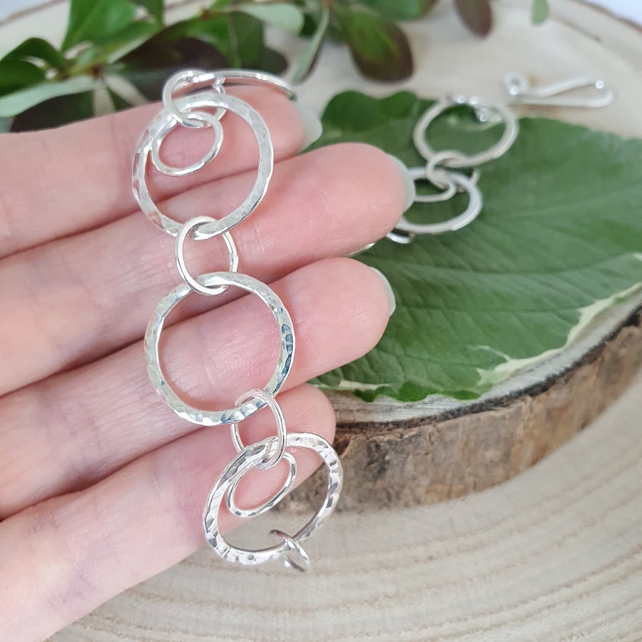Hammered Circle & Oval Sterling Silver Bracelet (21cm) (One of a Kind)