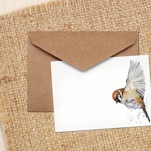 House sparrow Watercolour Art NoteGreeting Card -House sparrow Greeting card,Hou