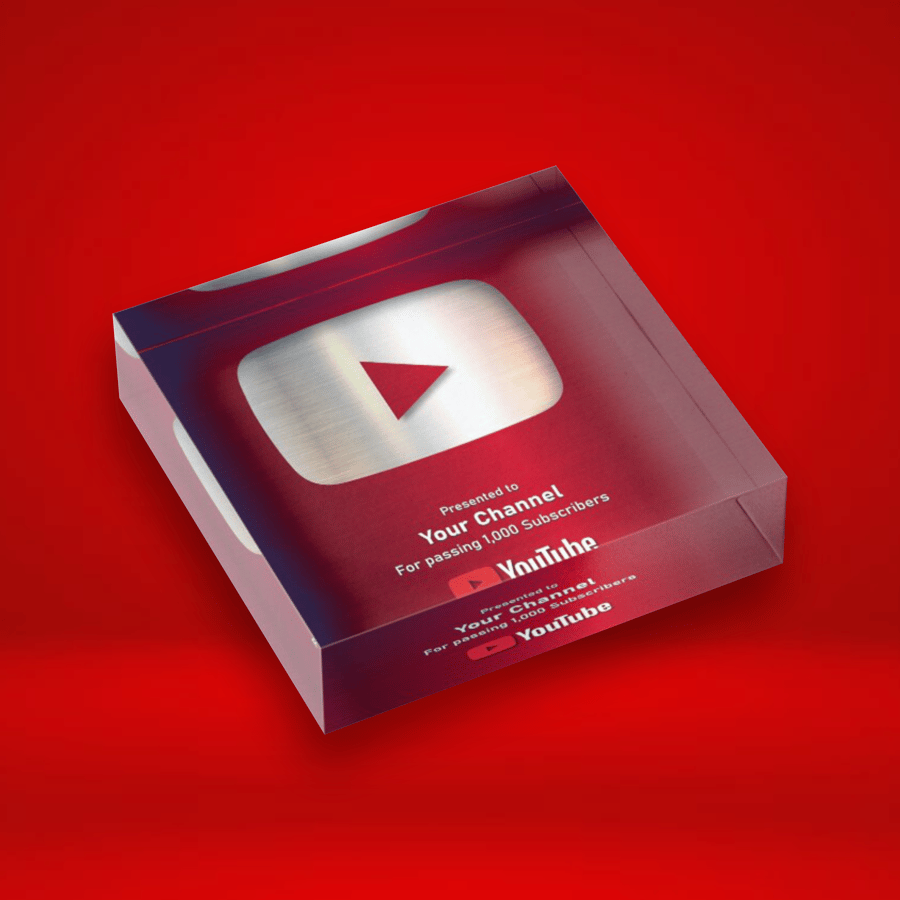 YouTube Award Plaque with the Red Creator Play Button for your You Tube Channel