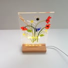 Poppy and Daisy floral illuminated panel, fused glass art, gift for home. 