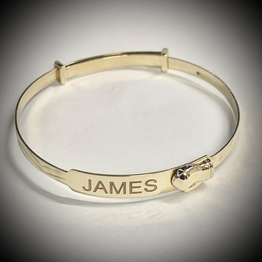 925 Silver Personalised Baby Boxing Bangle. Includes message inside the bangle.