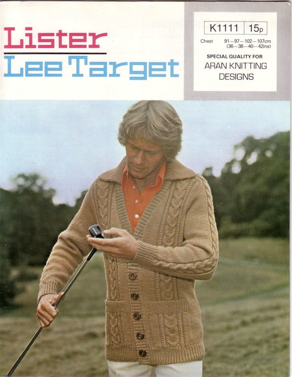 Vintage Knitting Pattern K1111: from Lister Lee, Aran Type Man’s Cardigan