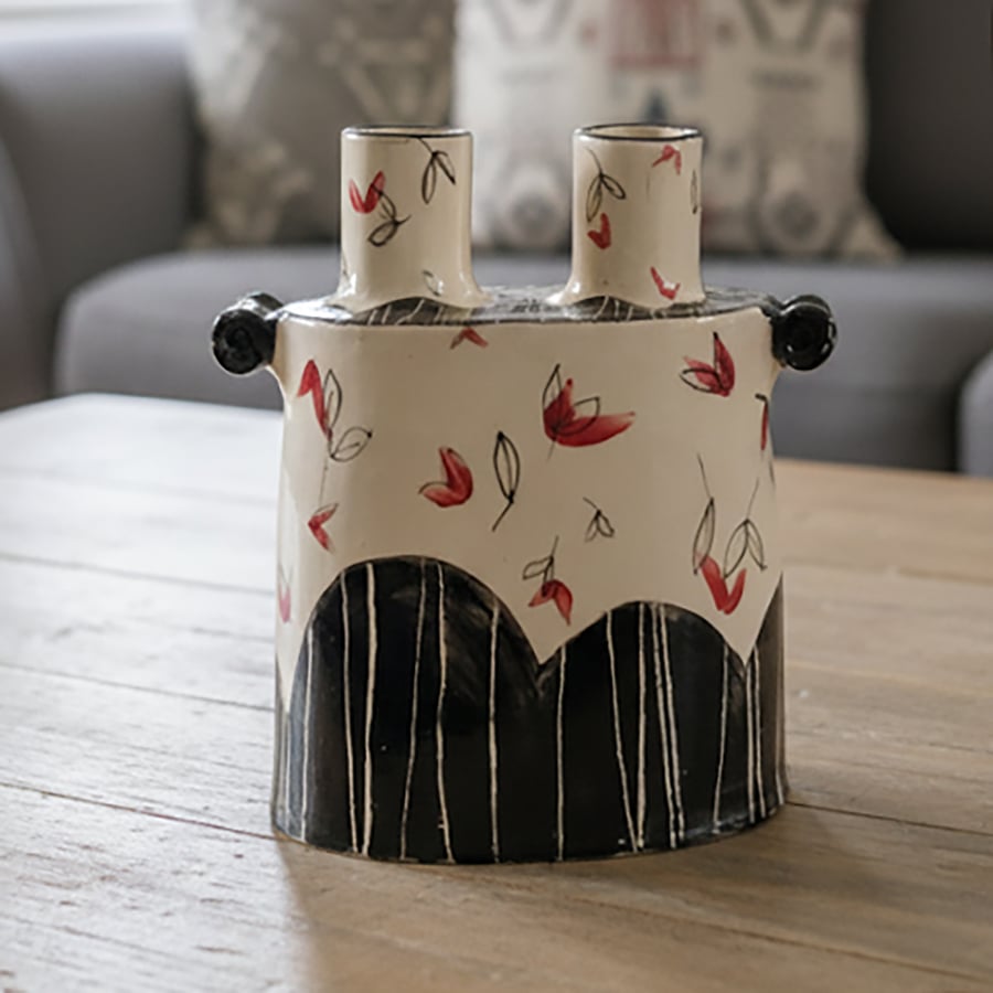 Twin Flutterbys Vase - handmade ceramic