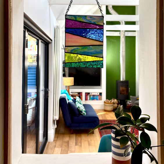 The Sky, textured stained glass suncatcher, abstract window hanging art