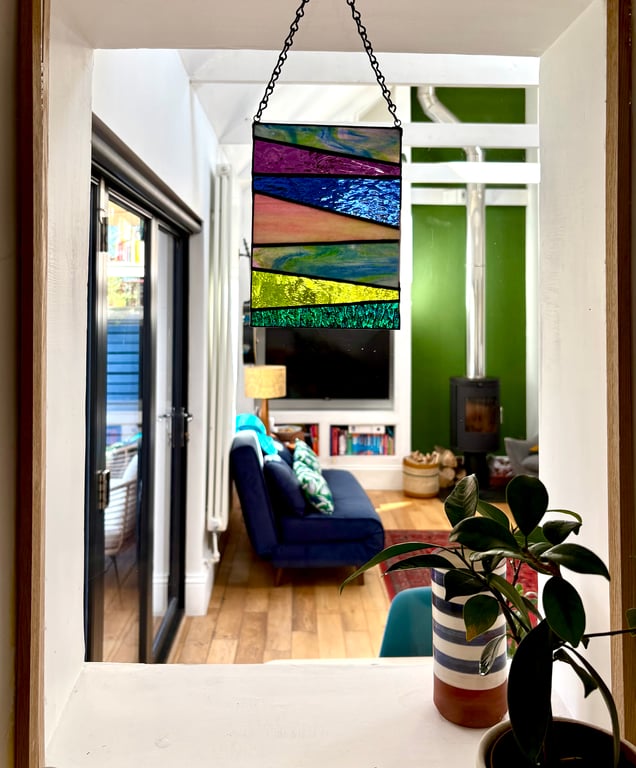 The Sky, traditional craft of stained glass, abstract window hanging art