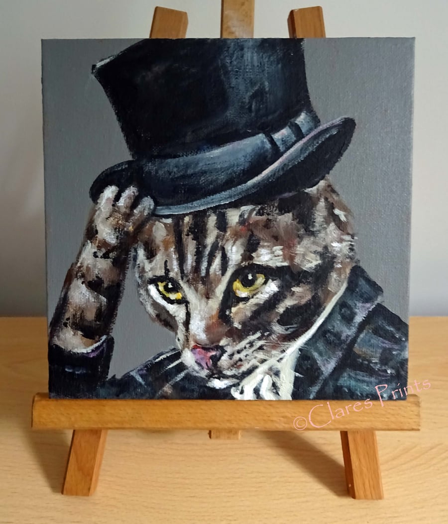 Gentleman Jack Cat Art Cat Original Acrylic Painting on Canvas OOAK Retro 