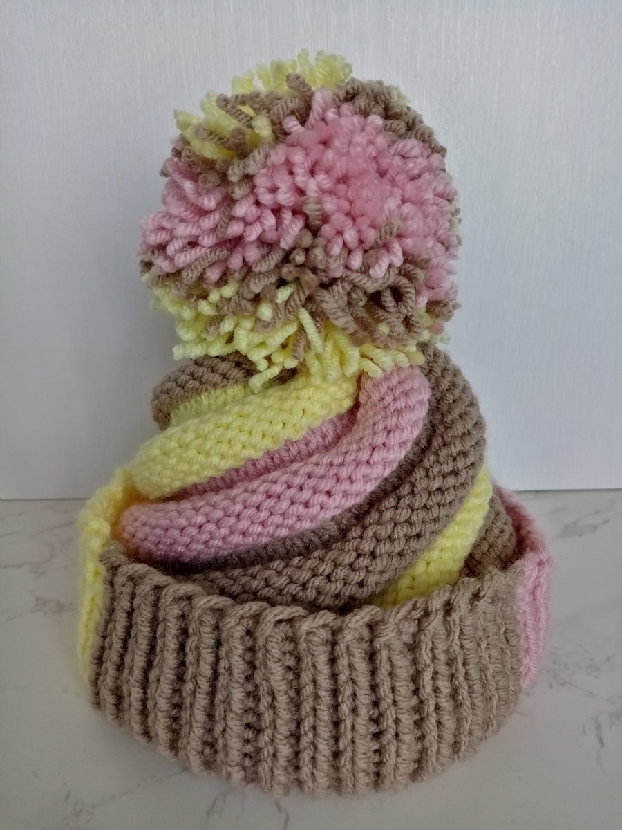 Neapolitan Ice Cream Swirl Hat - Bobble Hat for Kids 