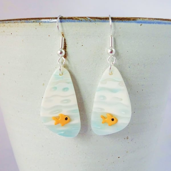 Swimming fish triangular earrings, Ocean inspired jewellery