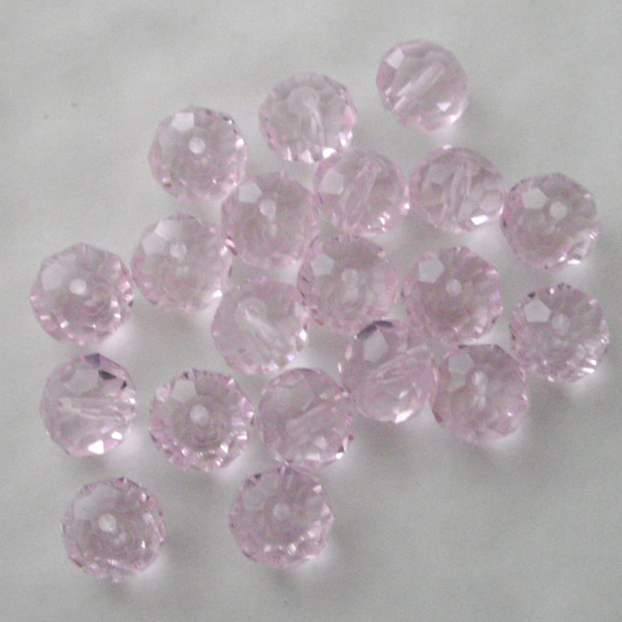 20 x Light Pink Faceted Crystal Rondelle Beads