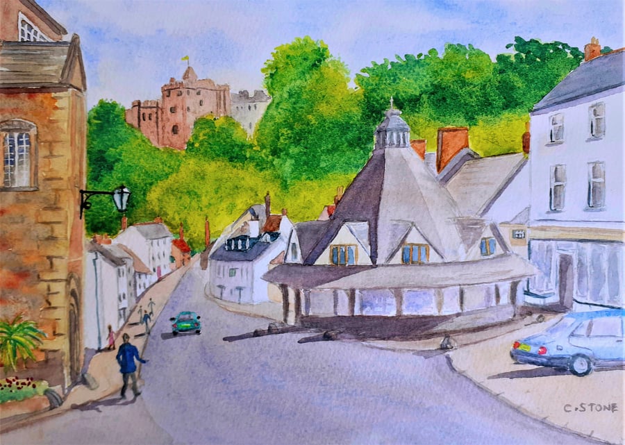 Original watercolour painting of Dunster Village, Somerset