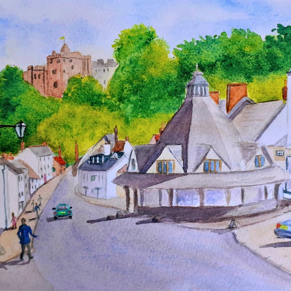 Original watercolour painting of Dunster Village, Somerset