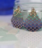 Teardrop Beaded Earrings in Blue and Aqua Bubble Pattern - Image 4