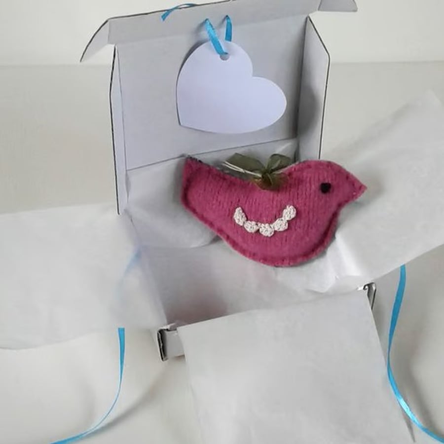 'A little bird told me' wool felt and crochet bird letterbox gift.