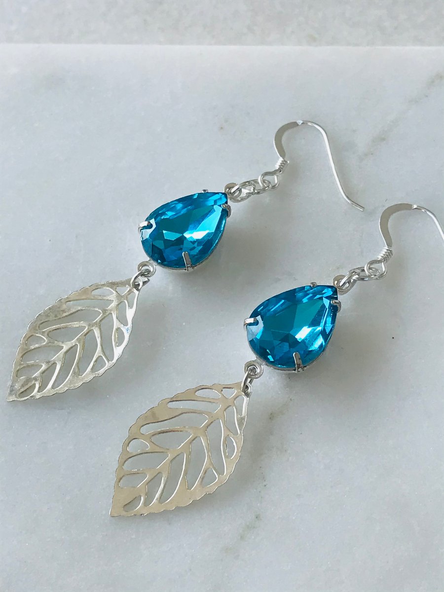 Sapphire Blue Ladies Dangle Earrings, Gift for Her