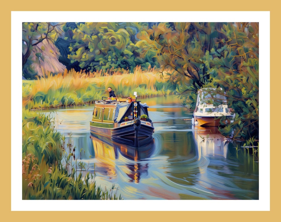 House Boat Traveling Down Fens Norfolk Greeting Card A5