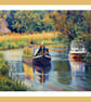 House Boat Traveling Down Fens Norfolk Greeting Card A5 - Image 1