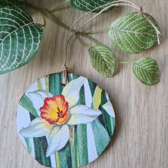 Wood slice decoration decoupage daffodil flower hanging decoration home decor